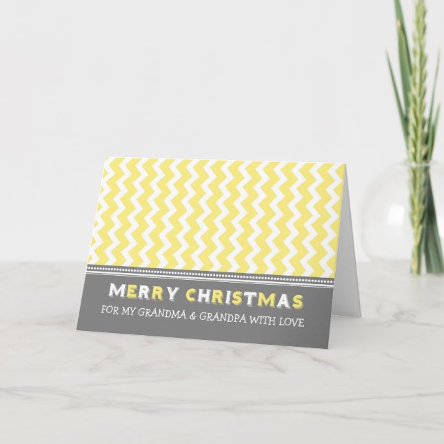 Chevron Yellow Grandparents Merry Christmas Card (Front)