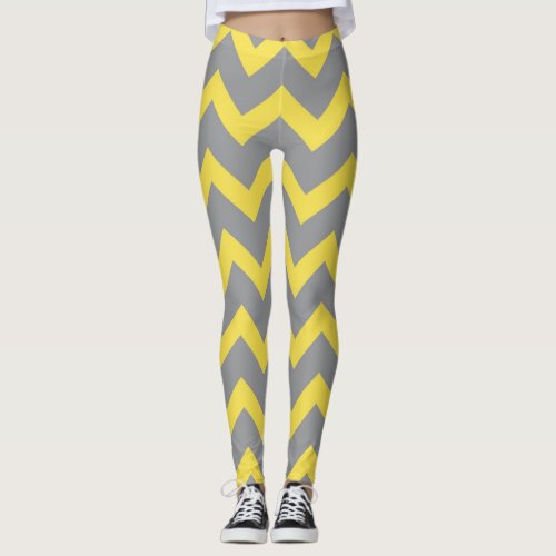 Chevron yellow gray pattern lines stripes leggings