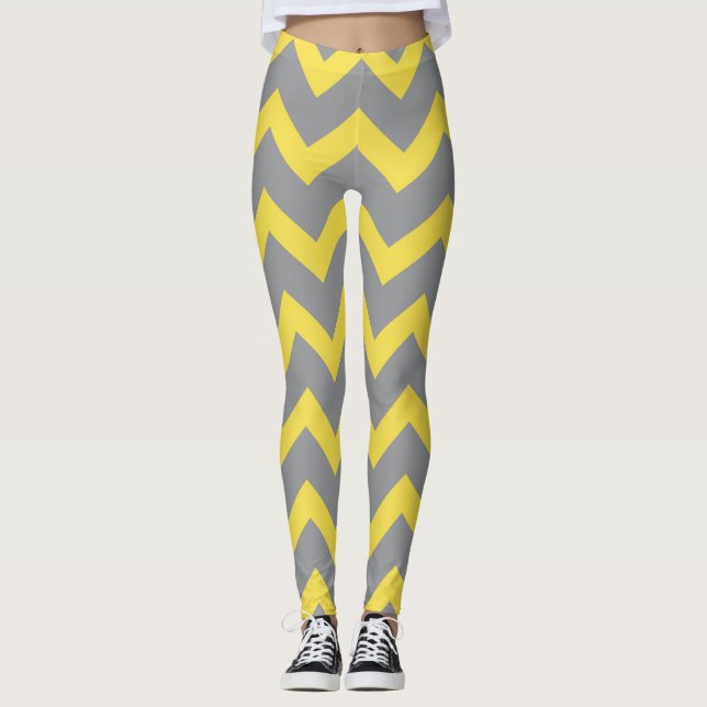 Chevron yellow gray pattern lines stripes leggings (Front)