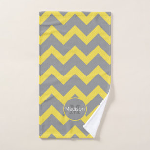 Chevron yellow gray pattern lines stripes Monogram Bath Towel Set