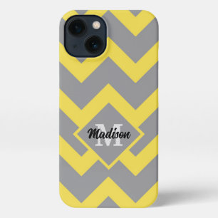 Chevron yellow gray pattern lines stripes Monogram iPhone 13 Case