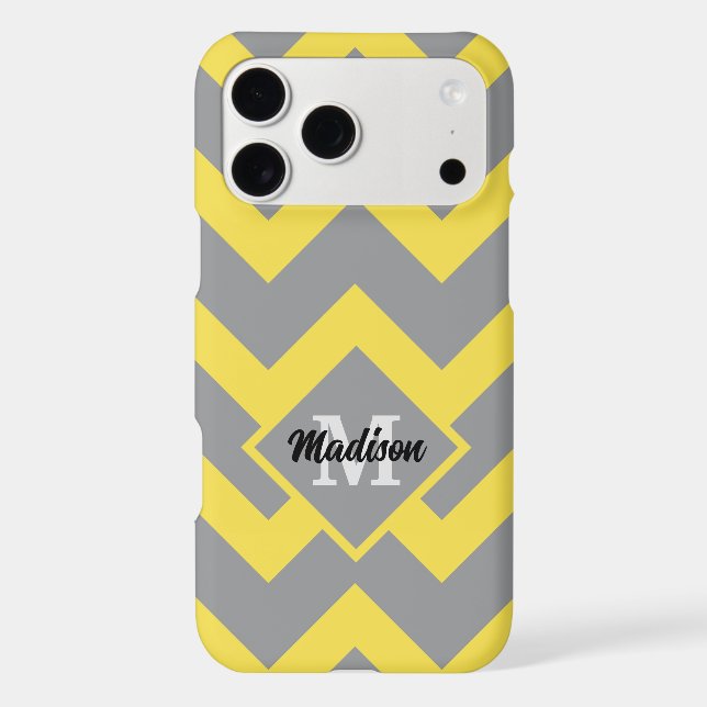 Chevron yellow gray pattern lines stripes Monogram iPhone Case (Back)