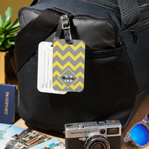 Chevron yellow gray pattern lines stripes Monogram Luggage Tag