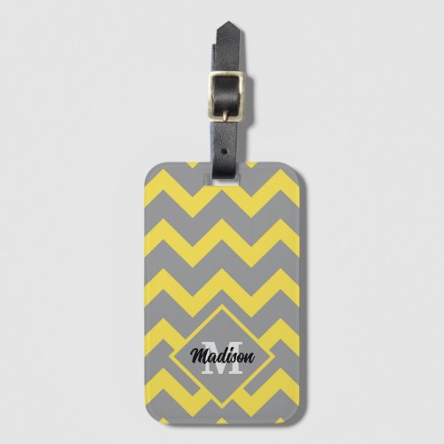 Chevron yellow gray pattern lines stripes Monogram Luggage Tag