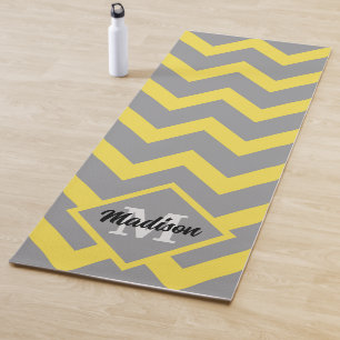 Chevron yellow gray pattern lines stripes Monogram Yoga Mat