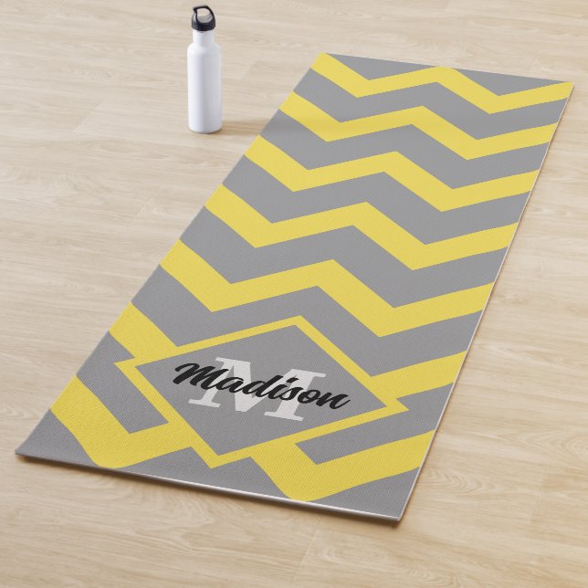 Chevron yellow gray pattern lines stripes Monogram Yoga Mat (In Situ)
