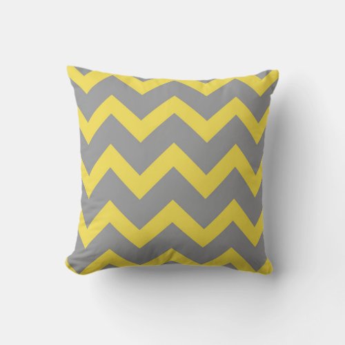 Chevron yellow gray pattern lines stripes throw pillow