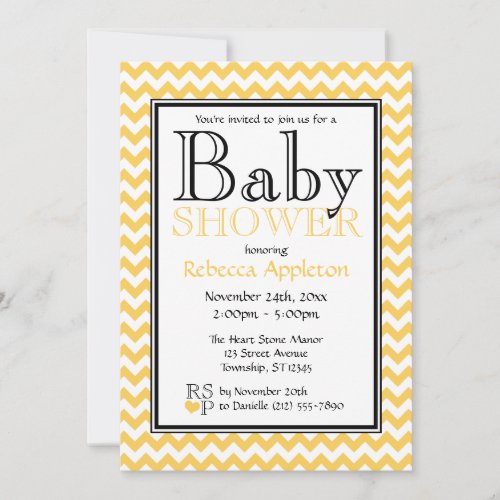 Chevron Yellow &amp; White Baby Shower Invitations