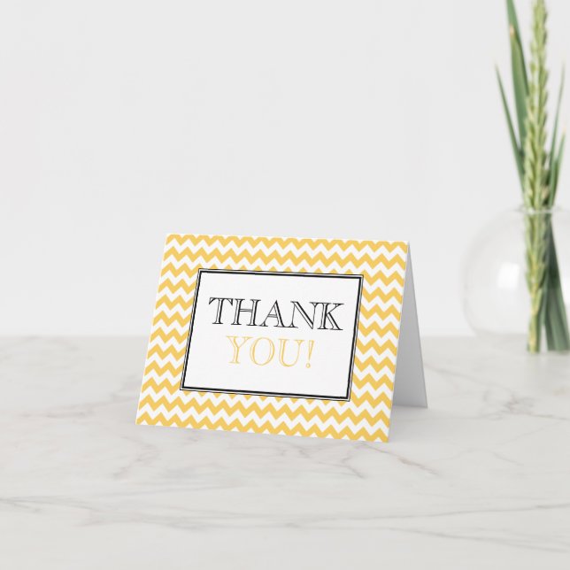 Chevron Yellow & White Thank You Card (Front)