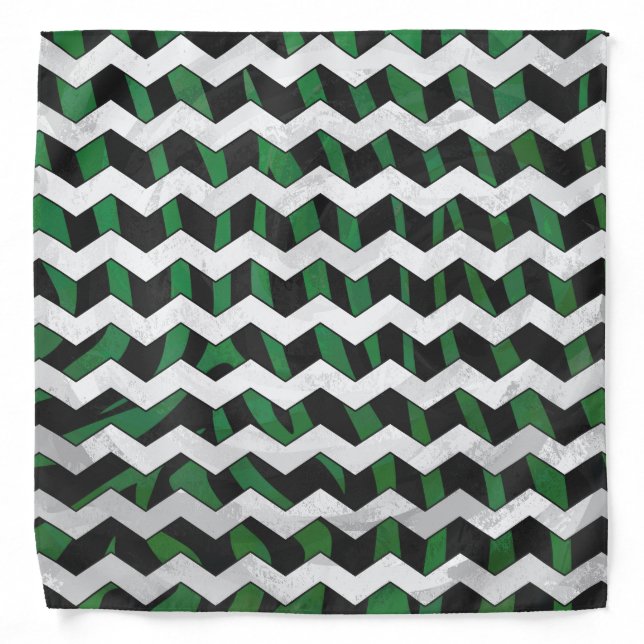 Chevron Zebra Black and Green Print Bandana (Front)