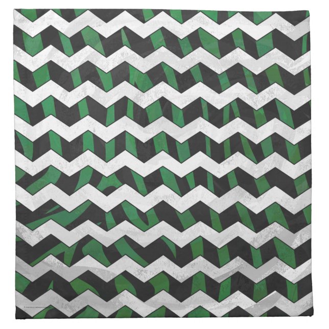 Chevron Zebra Black and Green Print Cloth Napkin (Front)