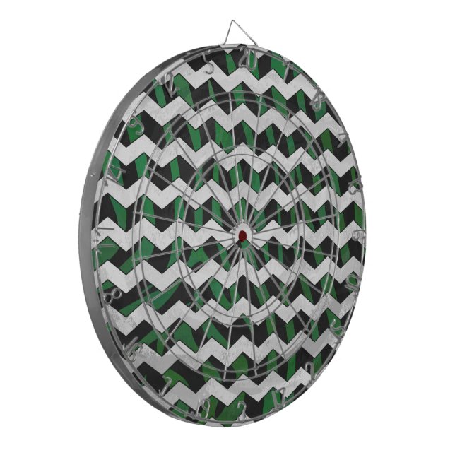 Chevron Zebra Black and Green Print Dart Board (Front Left)
