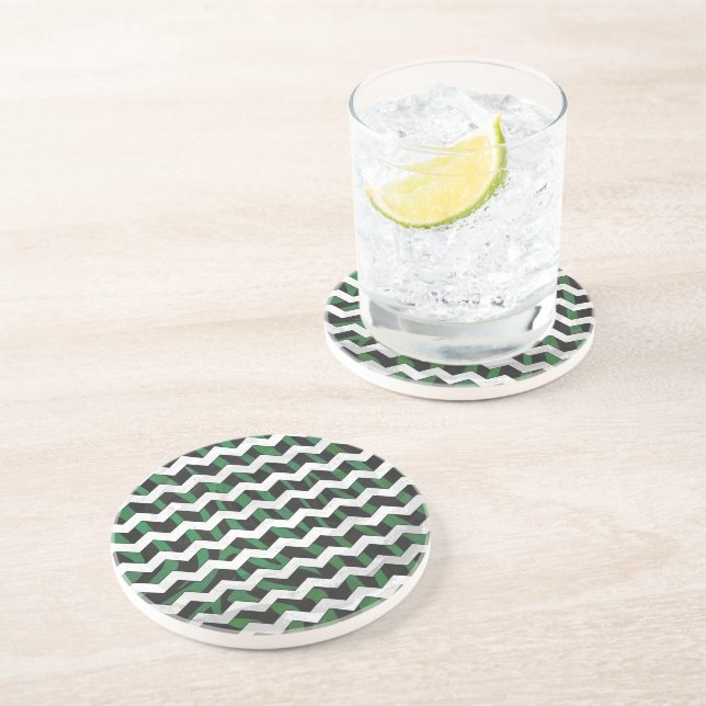 Chevron Zebra Black and Green Print Drink Coaster (Side)