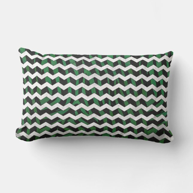 Chevron Zebra Black and Green Print Lumbar Pillow (Front)