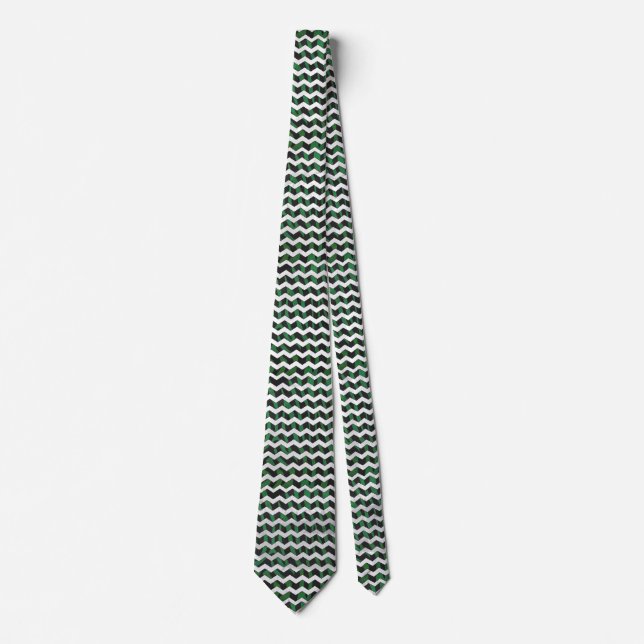 Chevron Zebra Black and Green Print Neck Tie (Front)