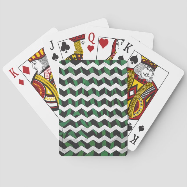 Chevron Zebra Black and Green Print Poker Cards (Back)