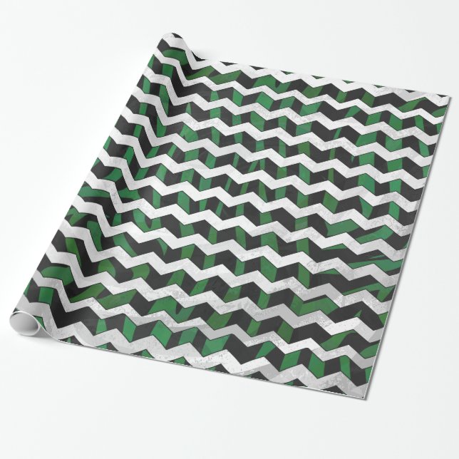 Chevron Zebra Black and Green Print Wrapping Paper (Unrolled)