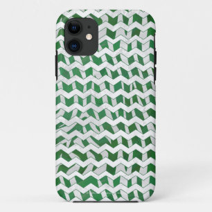 Chevron Zebra Green and White Print iPhone 11 Case