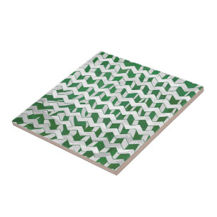 Chevron Zebra Green and White Print Ceramic Tile