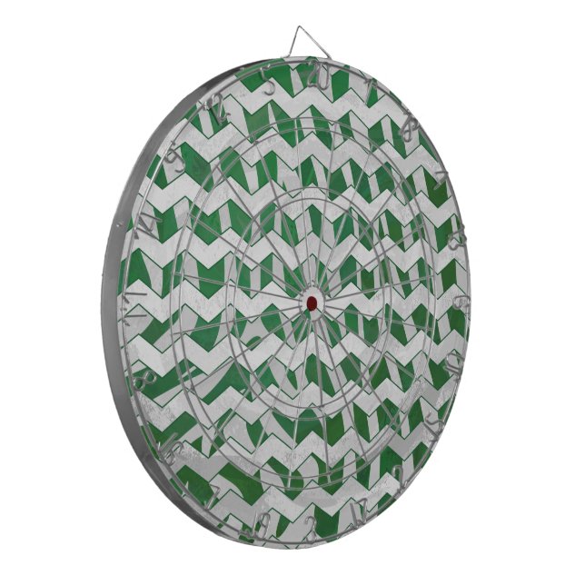 Chevron Zebra Green and White Print Dart Board (Front Left)
