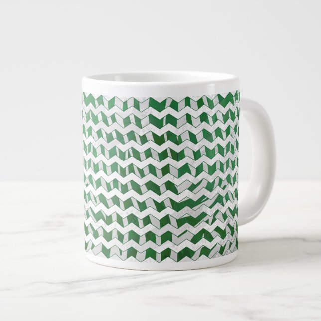 Chevron Zebra Green and White Print Giant Coffee Mug (Front Right)