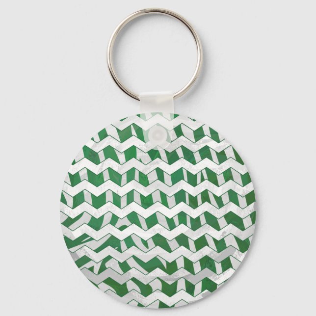 Chevron Zebra Green and White Print Keychain (Front)