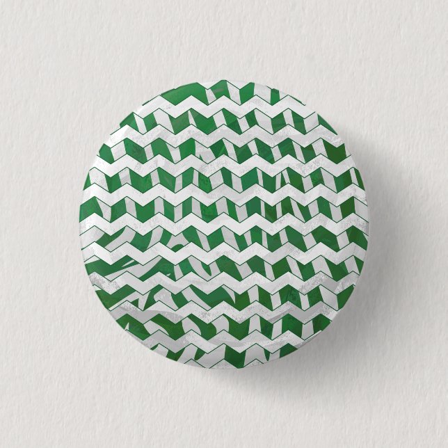 Chevron Zebra Green and White Print Pinback Button (Front)