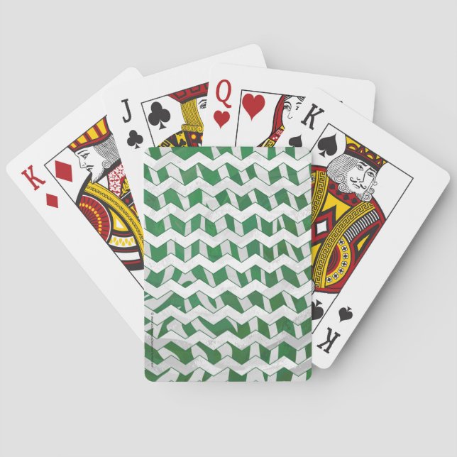 Chevron Zebra Green and White Print Poker Cards (Back)