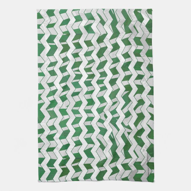 Chevron Zebra Green and White Print Towel (Vertical)