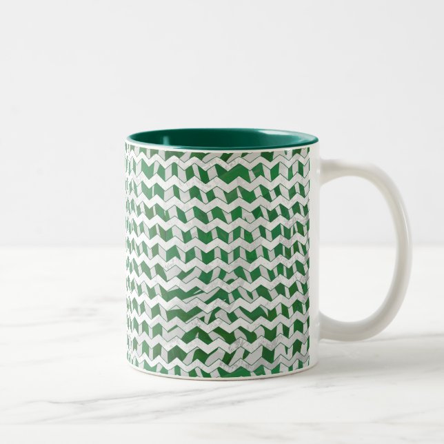 Chevron Zebra Green and White Print Two-Tone Coffee Mug (Right)