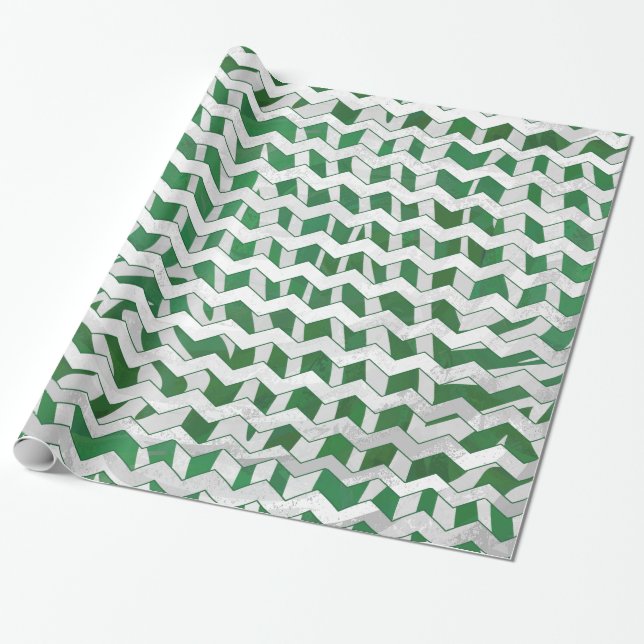 Chevron Zebra Green and White Print Wrapping Paper (Unrolled)