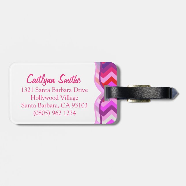 Chevron zig zag bright girls named luggage tag (Back Horizontal)