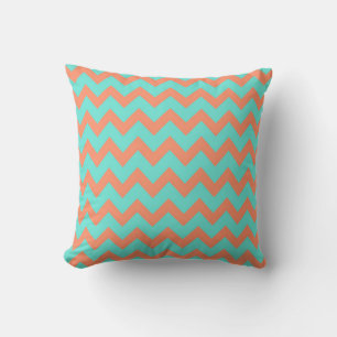Chevron Zig Zag Pastel Mint Peach 90s Preppy  Throw Pillow