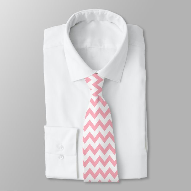 Chevron Zig Zag Pattern Chic Pink White Scandi   Neck Tie (Tied)