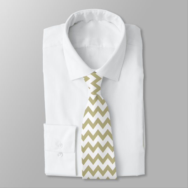 Chevron Zig Zag Pattern Sage Green White Chic  Neck Tie (Tied)