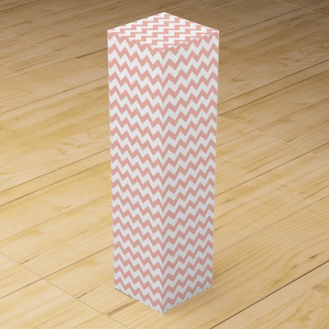 Chevron Zig Zag Pattern Sand Rose White Scandi  Wine Box (Front)