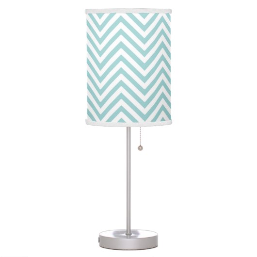 Chevron Zig Zag Striped Pattern in Aqua Blue White Table Lamp (Left)
