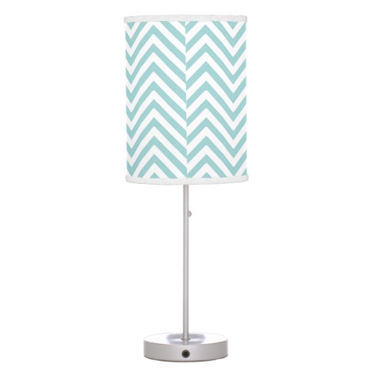 Chevron Zig Zag Striped Pattern in Aqua Blue White Table Lamp (Back)