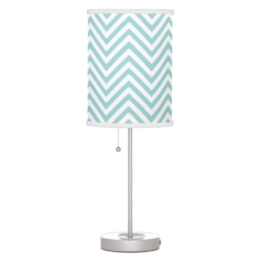 Chevron Zig Zag Striped Pattern in Aqua Blue White Table Lamp (Right)