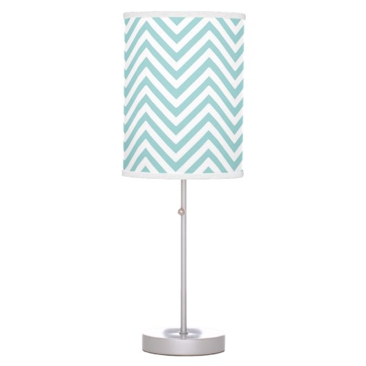 Chevron Zig Zag Striped Pattern in Aqua Blue White Table Lamp (Front)