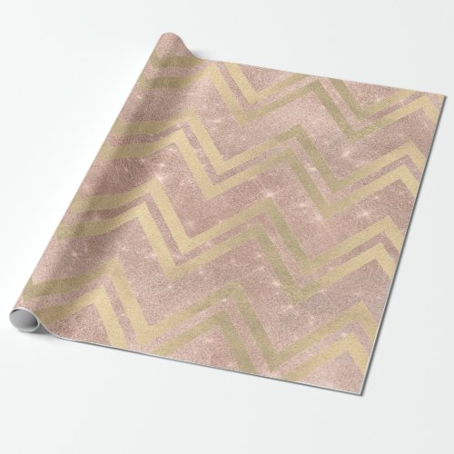Chevron Zig Zag Stripes LIne Gold Sepia Rose Blush Wrapping Paper