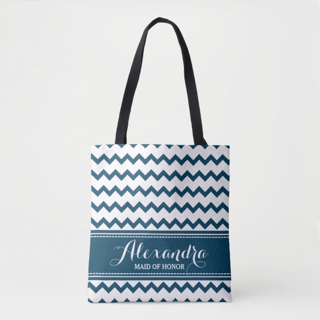 Chevron Zig Zag Wedding Party Tote (navy) Bag (Front)