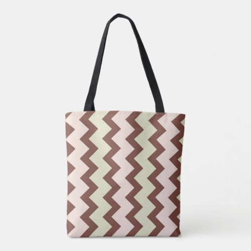 Chevron zigzag brown pastel pink green tote bag