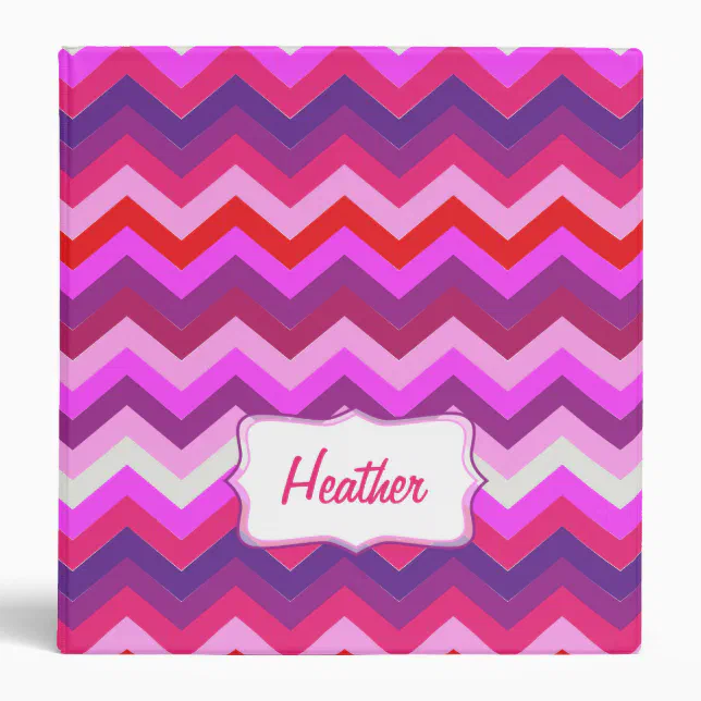 Chevron zigzag colorful pink name binder folder | Zazzle