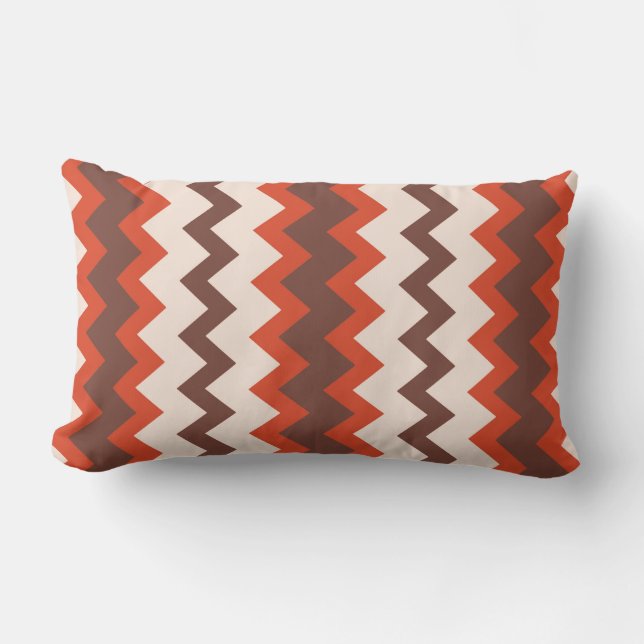 Chevron zigzag design natural red pink brown lumbar pillow (Front)