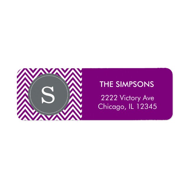 Chevron Zigzag for a Unique Purple White Monogram Label (Front)