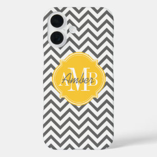Chevron Zigzag Gray Pattern Monogram iPhone 16 Case
