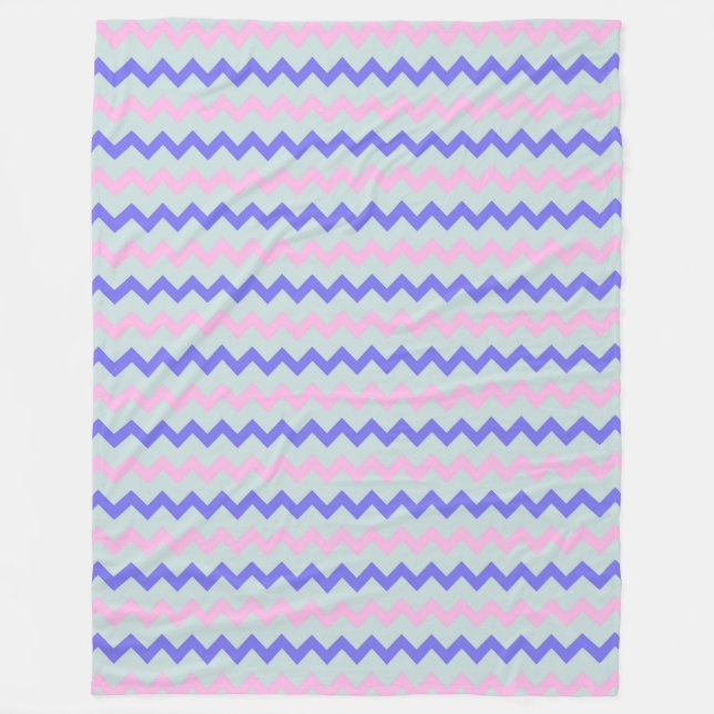 Chevron zigzag ice blue pink cobalt fleece blanket (Front)