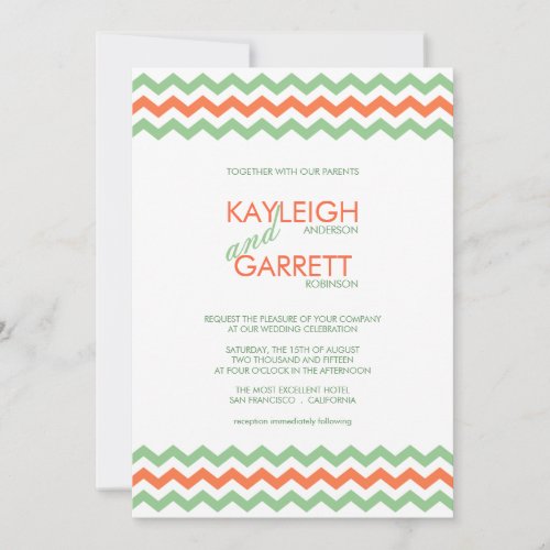 Chevron ZigZag Mint Orange Wedding Invitations