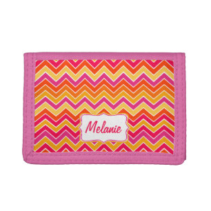 Chevron zigzag named pink, orange, red and yellow tri-fold wallet